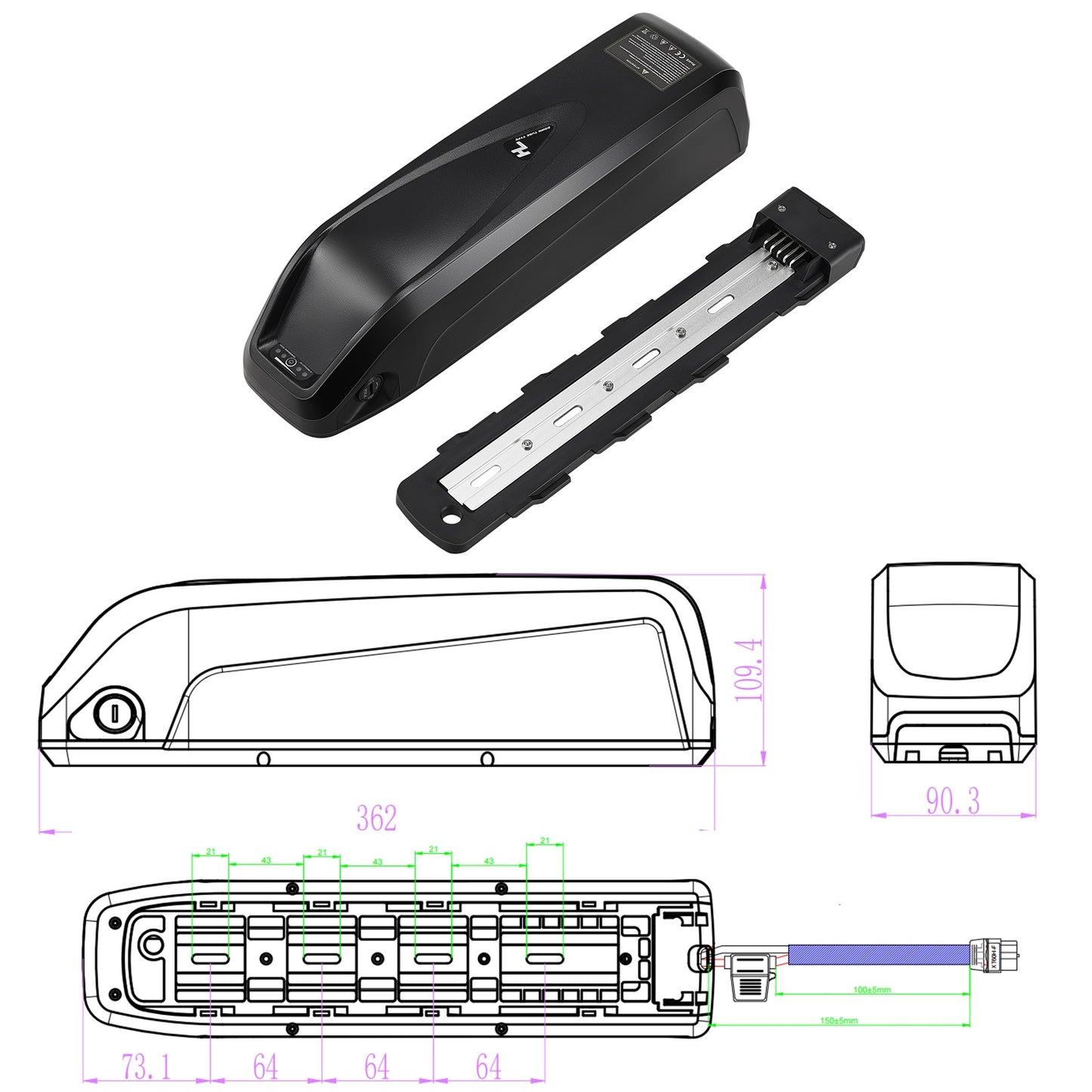 Batería, 48V, 13Ah, formato Hailong, Cargad